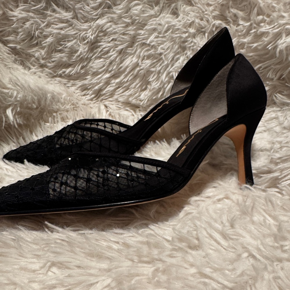 Nina Black Mesh Pointed Toe D’Orsay Heels Size 8.5